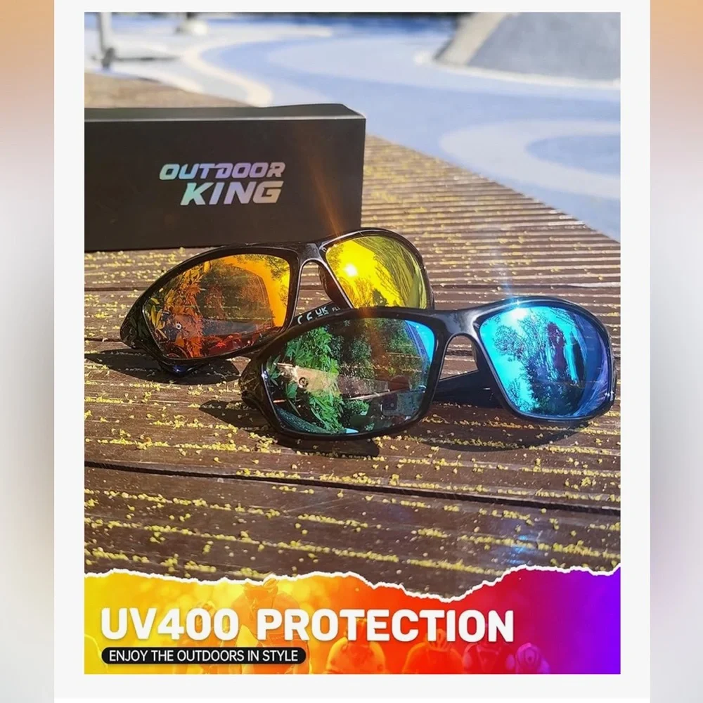 🆕 Men's Sport Polarized Sunglasses - Black Frame with Color Mirror Lenses UV400